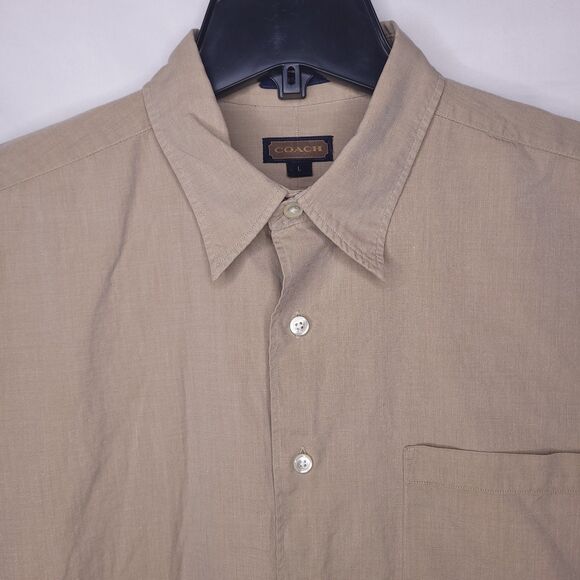 Coach Dress Shirt Mens Large Tan 80s Two Ply Cotton - Picture 1 of 12